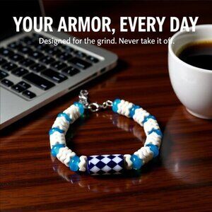 2/$25! Uncomplicated Every Day Wear! Blue & White Beaded Soft Bangle Bracelet!